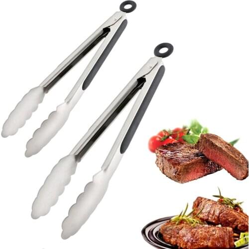 Kitchen Accessories Silicone Food Tong Stainless Steel Kitchen Tongs Silicone Non-slip Cooking Clip Clamp BBQ Salad Tools Grill