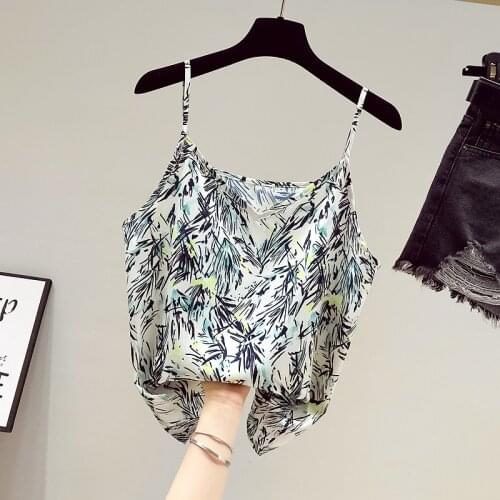 Women Camis Satin Silk Halter Tops Women Sexy Summer Shirts Camisole Blusa 2021 Spaghetti Strap Top Beading Tank Print Blouse