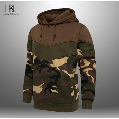 Mens Autumn Winter New Hooded Man Fleece Patchwork Camouflage Sweatshirts Quality Jogger Texture Pullovers Hoodies Fashion 2021