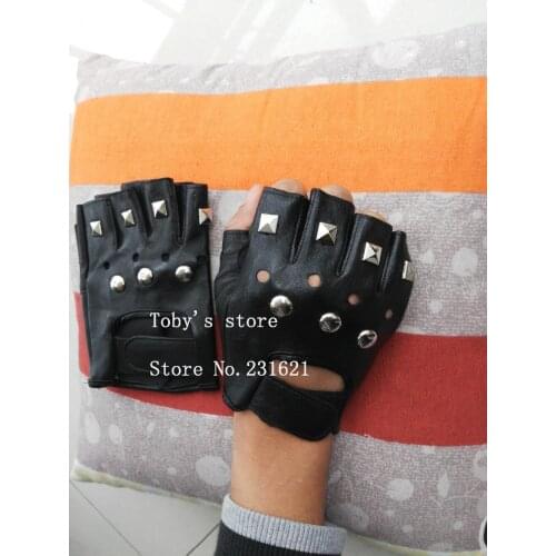 New arrival mens fashion half finger rivet gloves male hip-hop punk fingerless tactical gloves sports tactical gloves