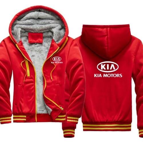 2020 new winter Mens hoodie KIA Car Logo printing Casual Plus velvet thickening Hooded Mens zipper Jacket Male clothes