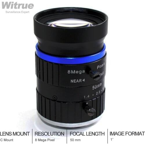 HD 8MP CCTV Camera Lens 50mm C Mount Manual Iris Focus F1.4 Aperture 1" Format Security Camera Industrial Lens