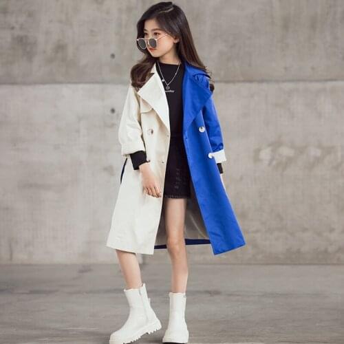 6 To 16 Years New Autumn Teenager Kids Trench Girls Coat 2021 Children Jackets Two Colors Patchwork Buttons,#6482