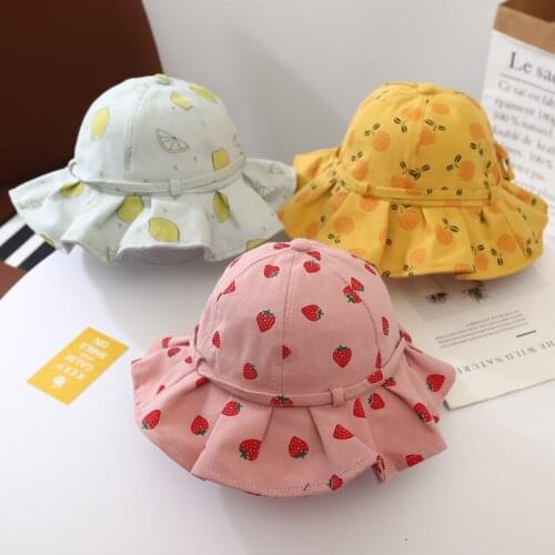 Summer Outdoor Baby Bucket Hat Kids Fruit Print Panama Hats Cute Bow Baby Girl Sun Hat Cotton Beach Cap