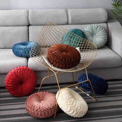 9 Colors Ins Luxury Style Pumpkin Round Seat Cushion/Back Cushion Sofa Handmade Pleated Pillow Velvet Fabric 35x35cm