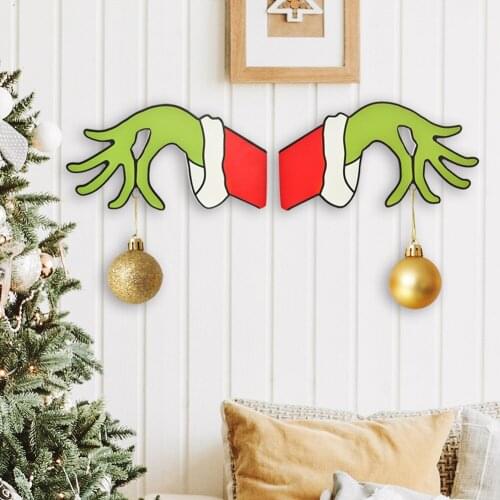 Hanging Sign Funny Grinch Door Hanger Christmas Door Decorations Waterproof Hanging Sign Front Door Wall Stickers Party Supplies