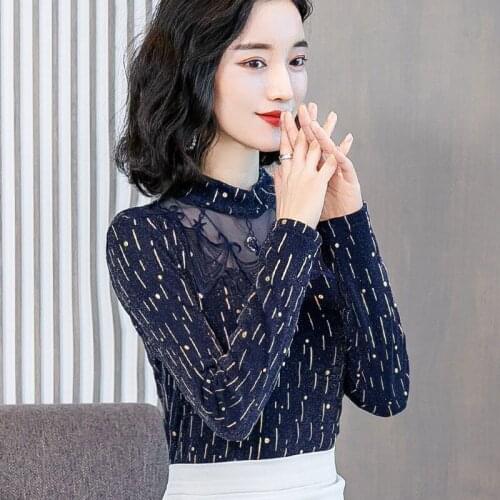 Casual Womens Spring Autumn Lace Shirts Fashion Blouses Long Sleeve Slim O-Neck Embroidery Tops Elegant Womens Tops DD8289