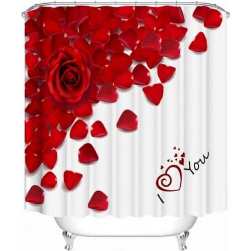 Luxury Red Rose Flowers Shower Curtain Fashion Take Bath Bathroom Curtain With 12 Hooks Lovely Scenery Home Decor