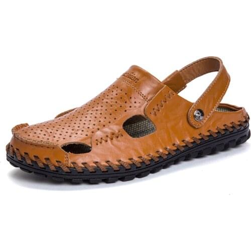 Plus Size 48 Breathable Leather Men Sandals Summer Beach Slides Lightweight Mens Brand Sneakers Outdoor Waterproof Casual Shoes