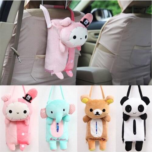 Car Home Use Car Tissue Box Lovely Cartoon Plush Tissue Holder Hanging Seat Back Paper Napkin Box Car Accessories Styling