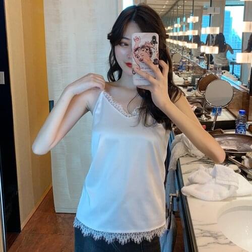 2020 Sexy Top Crop Summer Tops Women Silk Ladies Camisole Bottom Shirt V-neck Cropped Feminino Female T-shirt Soft Satin Tank