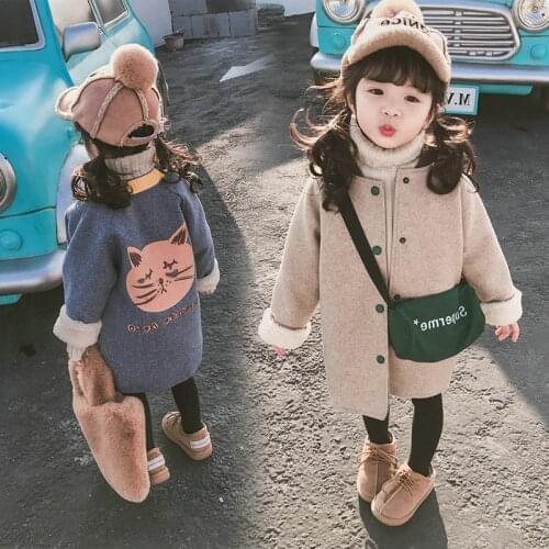 Spring Autumn Kids Jacket For Girl Cat Print Back Long Sleeve Wool Children Girl Outerwear Fashion Toddler Baby Coats Clothes