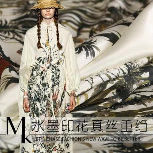 High-end Brand Printed Design 140*110CM Wide 19Momme 95%silk 5%spandex Charmeuse Fabric Dress Diy Sewing Free Shipping Sale Hot