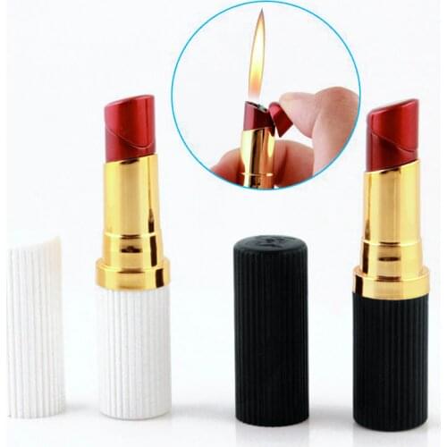 50pcs/lot Home Collection Lighter Lipstick Shape Lighter With Cover Gas Inflatable Smoking Accessories For Women