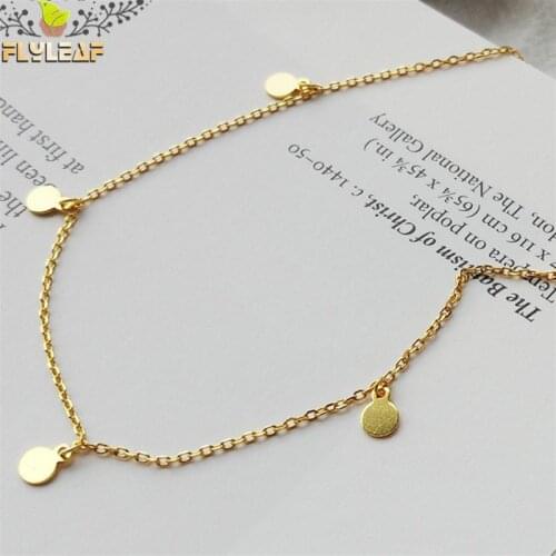 Flyleaf 18k Gold round piece Real 925 Sterling Silver choker Necklace for Women Fashion Chain Fine Jewelry Simple Necklaces