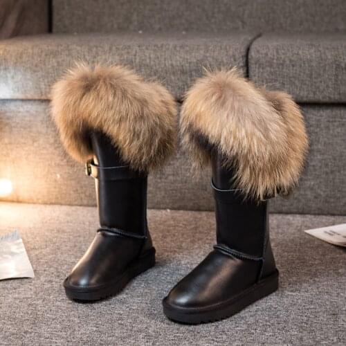 OLOMLB Women Winter Snow Warm Fur Lining Real Fox Fur Trim Suede Leather Mid Calf Boots Thick 15Colors Hidden Heel Shoes Luxury
