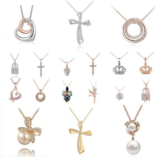 Women Crystal Pendant Necklace Chain Jewelry Gift Necklace Wedding Engagement Jewelry Party