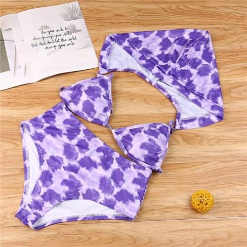 Xingqing Womens Two Piece Split Bikini Rose Printed Lace-Up Hooded Camisole and High Waist Thong Plus Size Woman Bikini Set