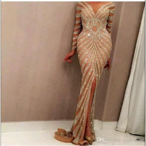 Mermaid prom dresses 2021 off the shoulder long sleeve side slit sequins sparkly long evening dresses gowns