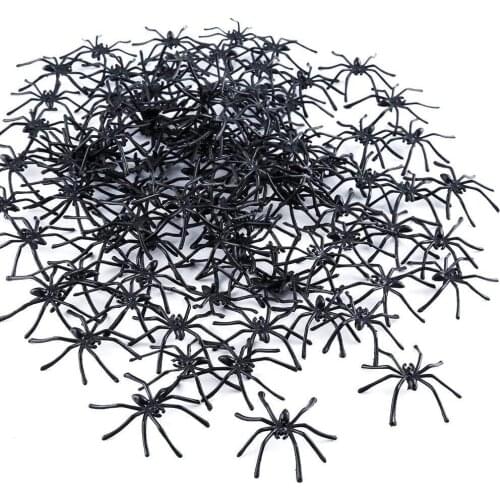 100Pcs Halloween Decorative Spiders Small Black White Plastic Fake Spider Toys Novelty Funny Joke Prank Realistic Props