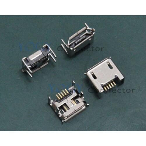 100 pcs/lot) Female Micro USB Connectors jack, 5 pin length 1.5mm, 4 Fixed feet DIP fit for Phone, Mobile Power, HDD
