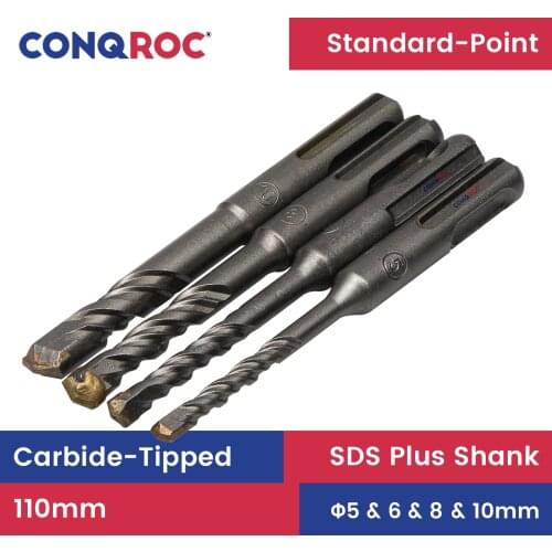 4 Pieces 110mm SDS Plus Drill Bits Set Flat Carbide Tip Masonry Hammer Drill Bits Kit 5mm & 6mm & 8mm & 10mm
