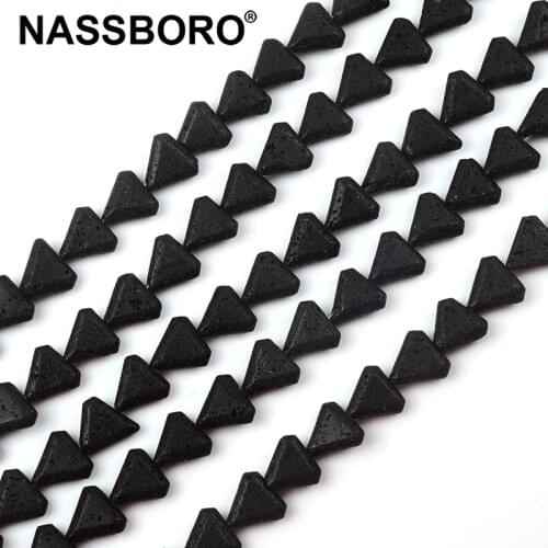 12mm Straight Hole Triangle Natural Black Volcanic Lava Stone Beads Loose Spacer Bead For Jewelry Making DIY Bracelets Necklace