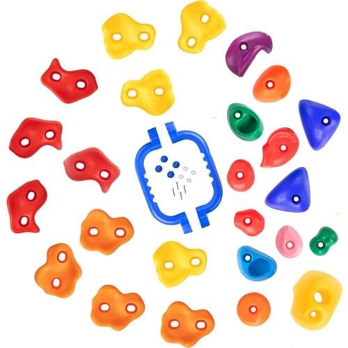 25 Rock Climbing Holds for Kids, Adult Climbing Rock Wall Grips with 2 Handles for Indoor and Outdoor Playground Play Set