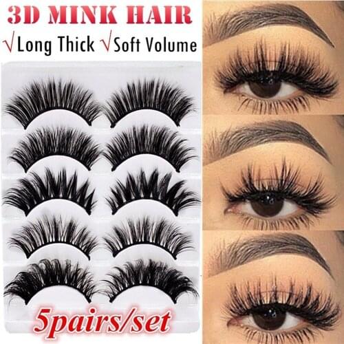 5 Pairs 3D Faux Mink Hair False Eyelashes Natural Long Cross Wispy Fluffy Lashes Extension Handmade Eye Makeup Tools