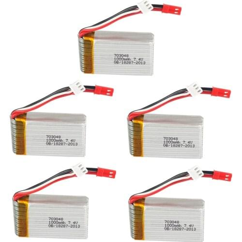 5pcs 2s 7.4V 1000mah Battery For MJXRC Battery Lipo 7.4 V 1000 mah 703048 2s JST Plug toy battery