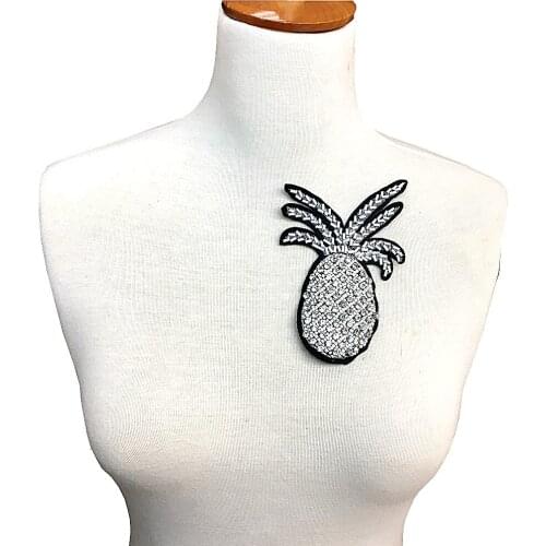 6pc 14x6cm Sew On Crystal Pineapple Patch Beaded Applique Fruit Patches For Clothing Bag Shoes Parches DIY Accessories AC1054
