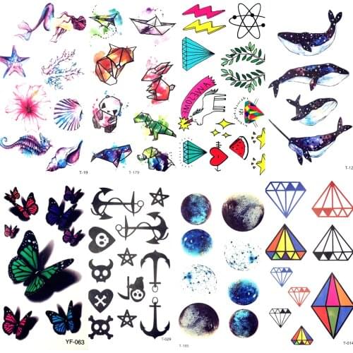 Watercolor gadget Temporary Tattoo Mermaid Starfish Tattoo Sticker Galaxy Whale Fake Flash Tatoos Kid Body Arm Art Children Face