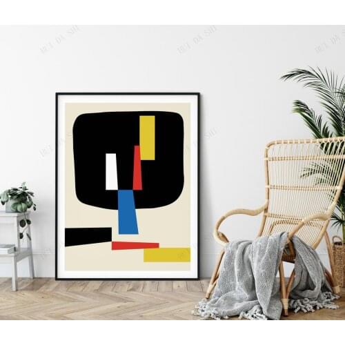 Bauhaus Style Minimalist Modern Geometric Abstract Wall Art Canvas Print, Bauhaus Poster, Red Blue Yellow Art, Bauhangular VI