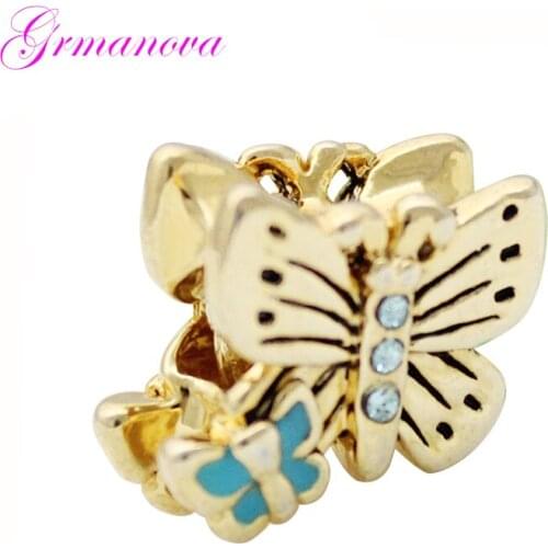 Beads jewelry jewelry bracelet mothers day jewelry pendant butterfly golden charm beads amulet Fit Pandora Necklace bracelet