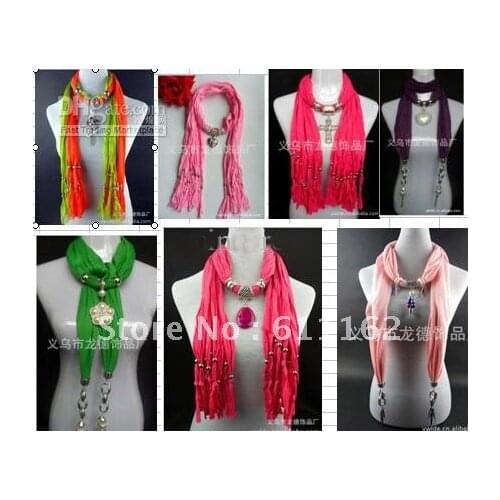 Free 2013 new Scarf jewelry Womens pendant scarves fashion Elegant Fringed design scarves 12color 12pcs vDFGHHJ Free shipping