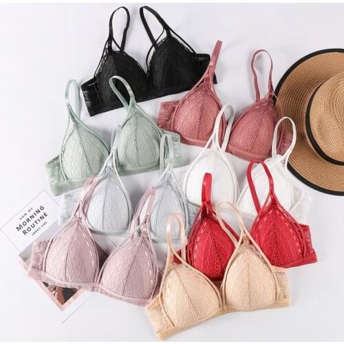 Seamless Deep V Lace Bra Wireless Thin Underwear Sexy Lingerie Soft Push Up Bras For Women