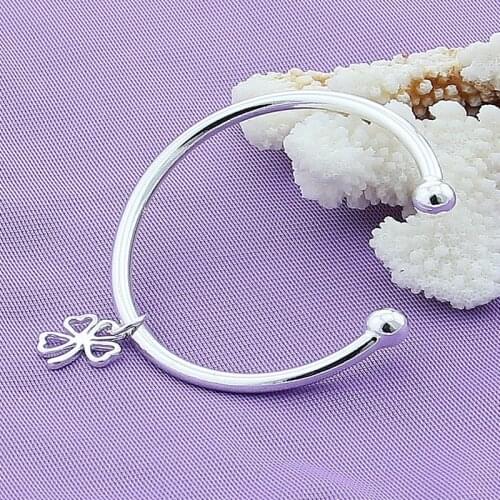 DOTEFFIL 925 Sterling Silver Four-leaf Clover Cuff Bangle Bracelet For Woman Wedding Engagement Fashion Charm Party Jewelry