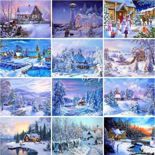 DIY 5D Diamond Painting Snow Scenery Full Round Rhinestone Diamond Embroidery Cross Stitch Winter Christmas Gift Home Decor