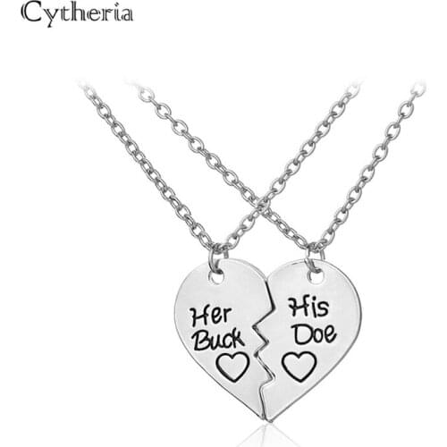 Her buck his doe Heart shape broken 2 necklaces love forever Necklaces Pendants simple letter Jewelry for lover boyfriend
