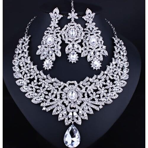 FARLENA Wedding Jewelry Classic Indian Bridal Necklace Earrings and Frontlet set Luxury Crystal Rhinestones Jewelry sets