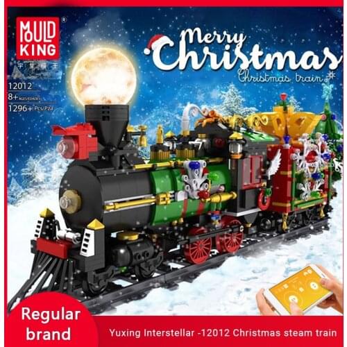 MOULD KING12012 12012 Christmas steam electric train building blocks assembled childrens educational small particle toys gifts