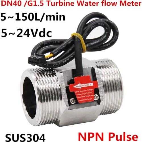 S304 1.5" DN40 5~150L/min water Hall Turbine flow sensor industry meter