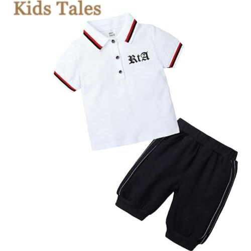 PT108 Summer Kids Boy Clothes Set Birthday Wedding Baptism Boys 2-6T Letter Child Set Soft 2PCS Gentleman Outfit Suit