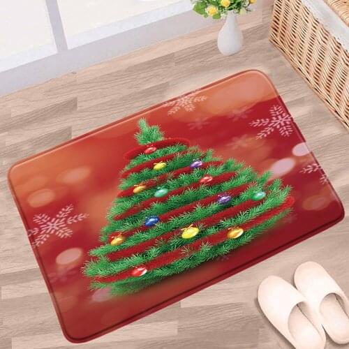 Doormat Christmas Tree Bathroom Mat Santa Claus Red Holiday Decoration Non-slip Rug Flannel Fabric Bath Kitchen Doorway Carpets