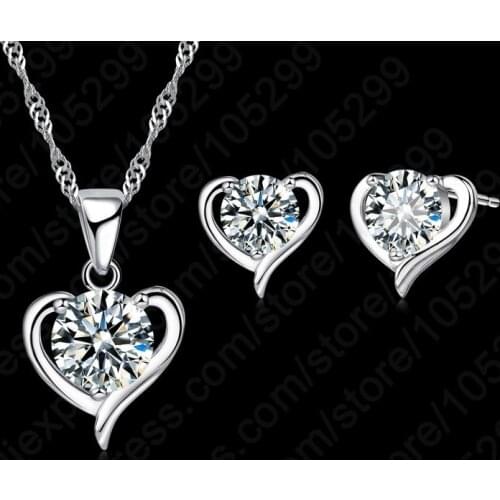 Heart Pattern Shiny Crystal Jewelry Set For Women 925 Sterling Silver Jewelry Set Luxury Wedding Engagement Gifts Fast Shipping