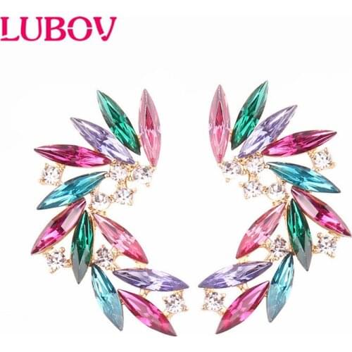 LUBOV Colorful Resion Wings Stud Earrings Acrylic Crystal Stone Women Piercing Earrings Trendy Wedding Jewelry Christmas Gift