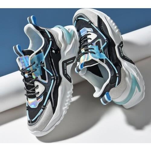 Mesh Breathable Dad Shoes Men Chunky Sneakers Running Shoes Height Increase Trendy Reflective Zapatos Comfortable Street Styple