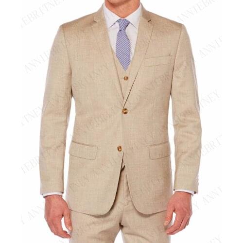 ANNIEBRITNEY Khaki 2019 Latest Coat Pant Designs Man Suit for Wedding Classic Jacket Pants Set Custom Slim Fit Linen Tuxedo