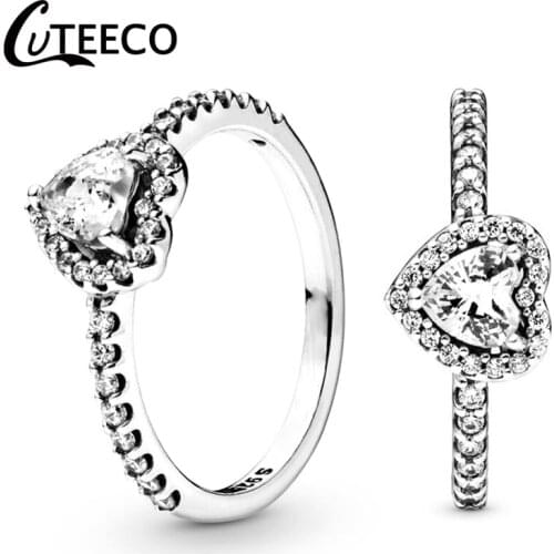 CUTEECO 2019 New Luxurious Love Heart Zircon Wedding Rings for Women Engagement Ring Jewelry Valentines Day Gifts Anillos Mujer