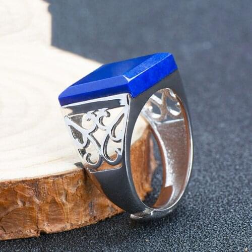 Genuine lapis lazuli square ring for men and women new s925 pure silver inlaid natural lapis lazuli classic men women ring